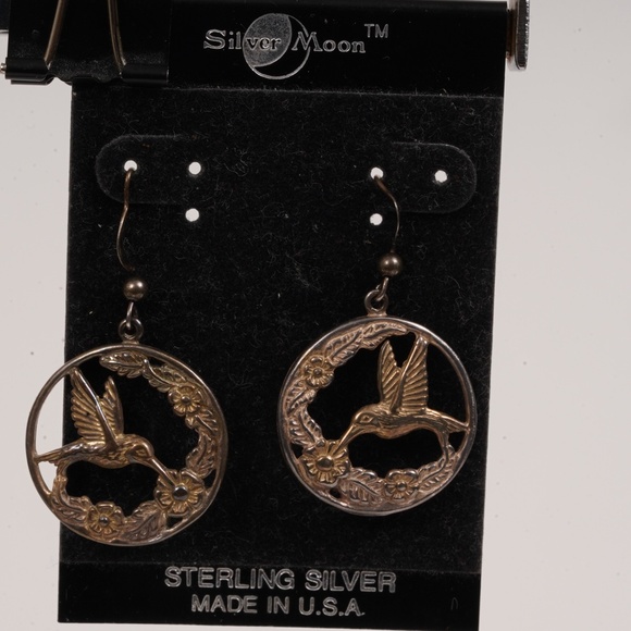 Gorgeous Vintage Sterling Silver Round Bird Themed Hanging Earrings - Picture 3 of 7